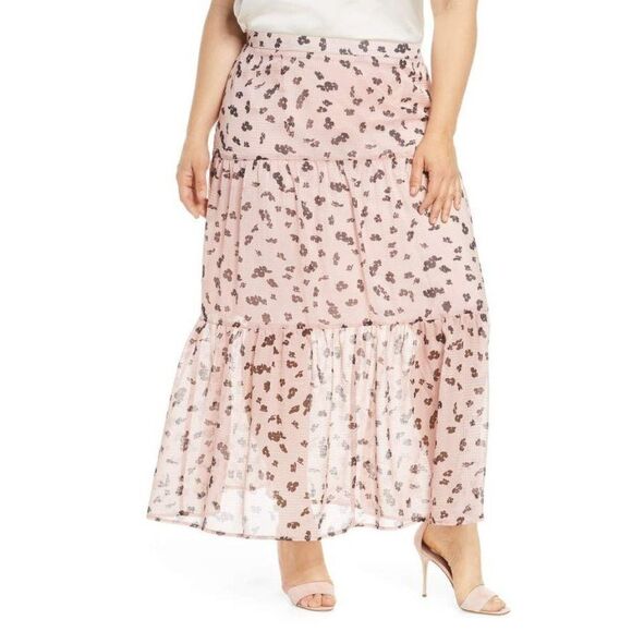 NEW Leith Women's Pink Pull On Floral Print Lined Tiered Maxi Skirt Size XS - Picture 1 of 5